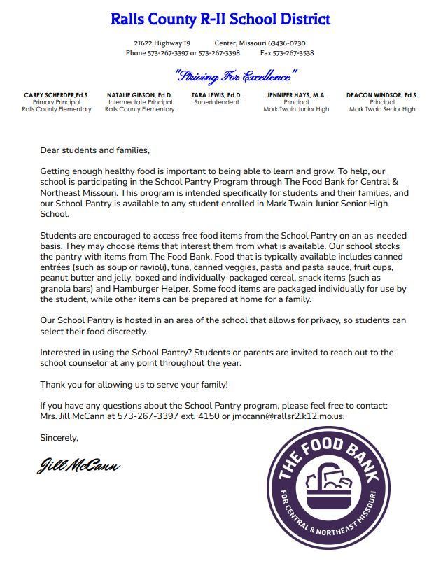 food pantry letter